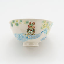 画像をギャラリービューアに読み込む, ウサギとフクロウのほっこり茶わん
