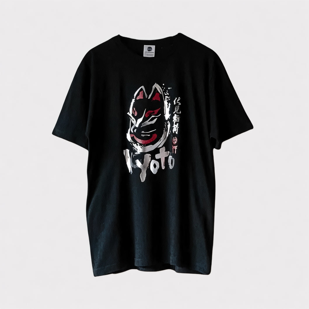 京都キツネ面Tシャツ - Silver black ／Gold white -