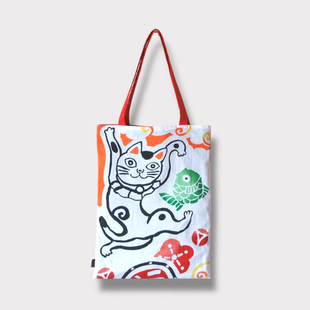 トートバッグ - 手拭い  踊る狐と猫 -