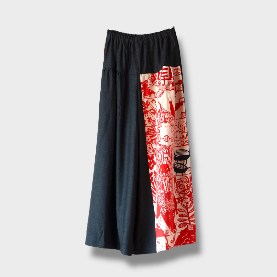 ガウチョパンツ - いのししみくじ・赤 - size L