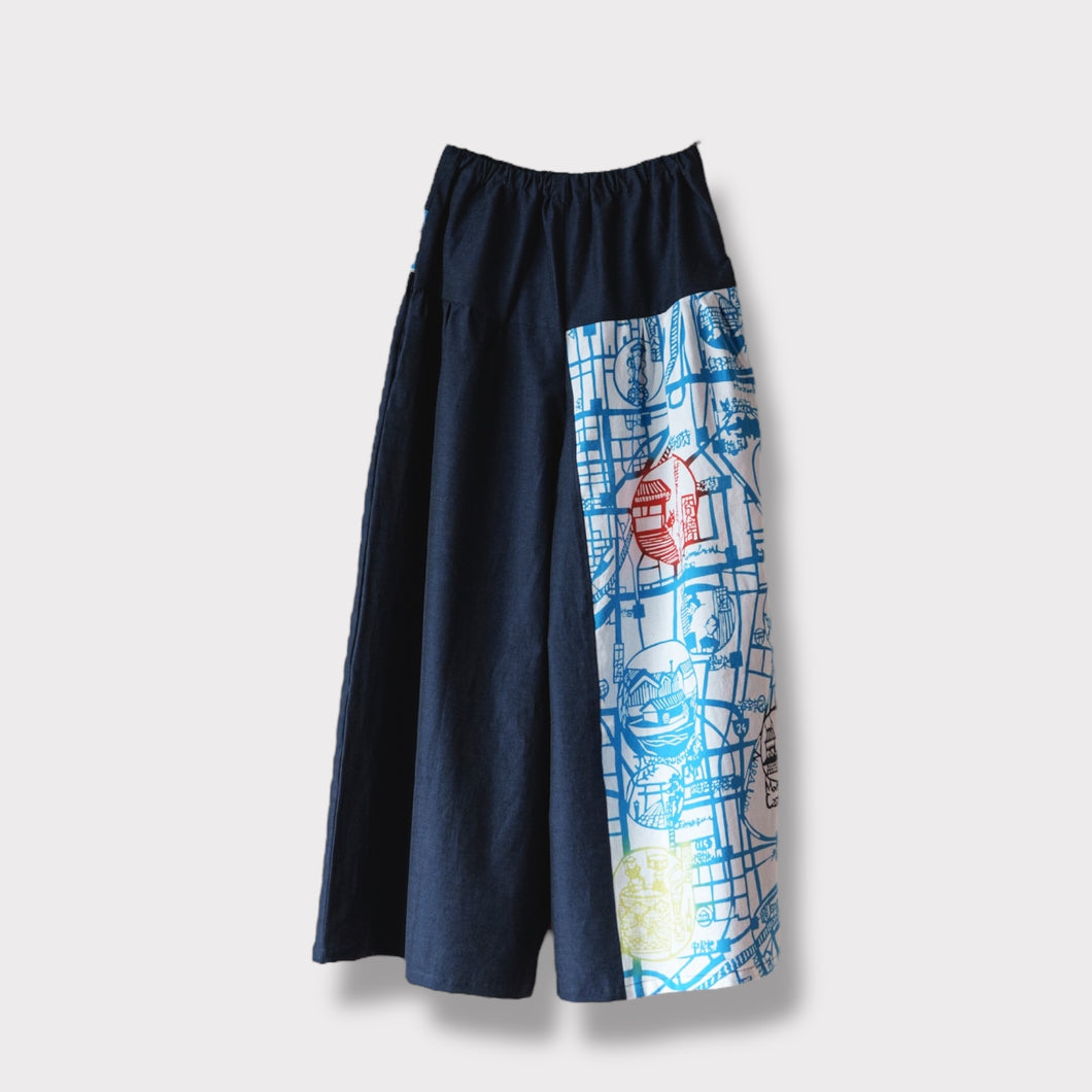 ガウチョパンツ - 伏見水地図・青 - size L